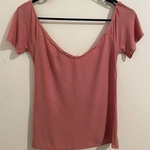Pink Ribbed Scoop Neck Shirt